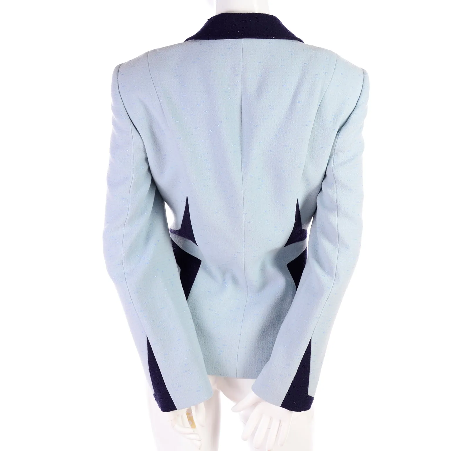 1990s Escada Margaretha Ley Blue Blazer W Avant Garde Geometric Design