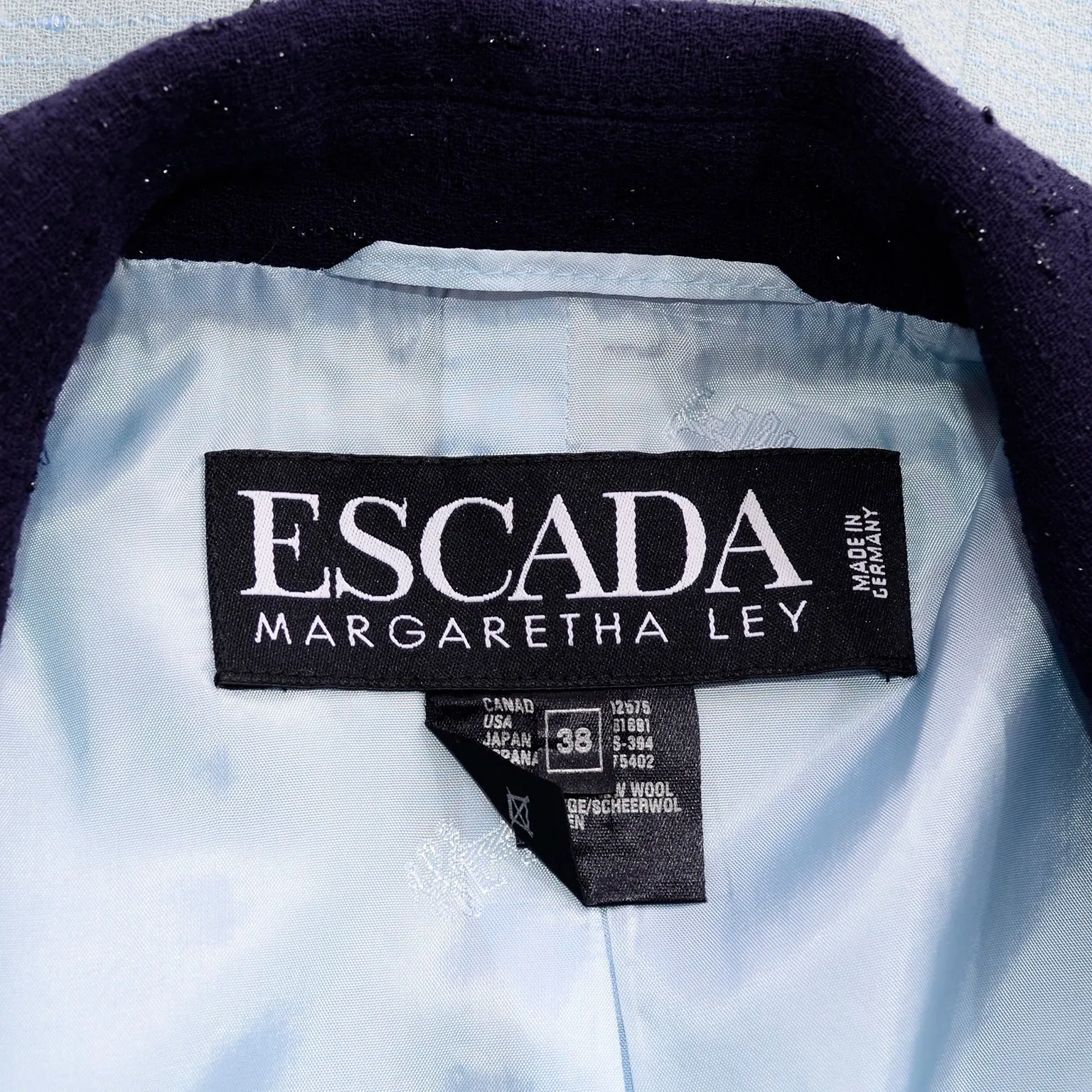 1990s Escada Margaretha Ley Blue Blazer W Avant Garde Geometric Design