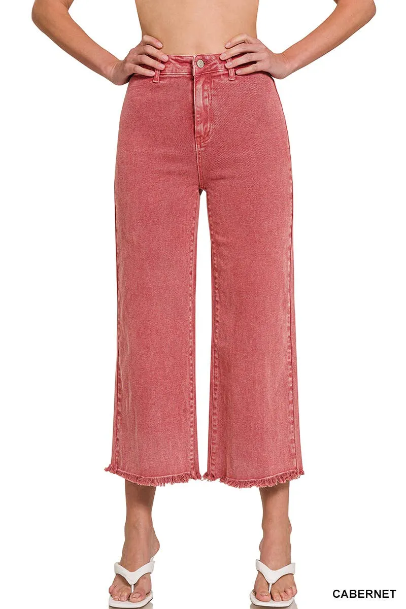 Acid Washed High Waist Frayed Hem Straight Jeans