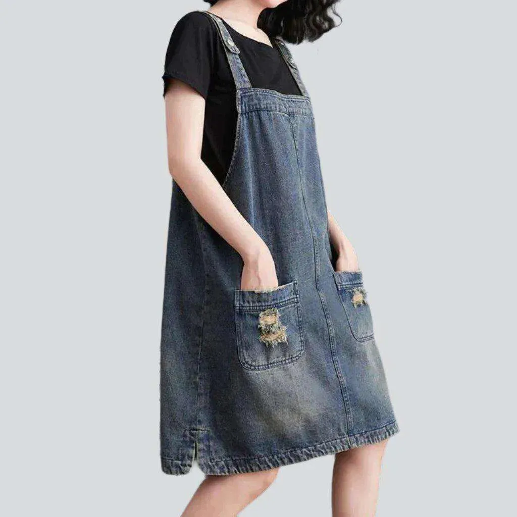 Baggy ripped jeans overall shorts for ladies