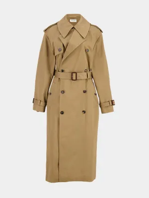 Beige Cotton Serge Oversized Trench Coat