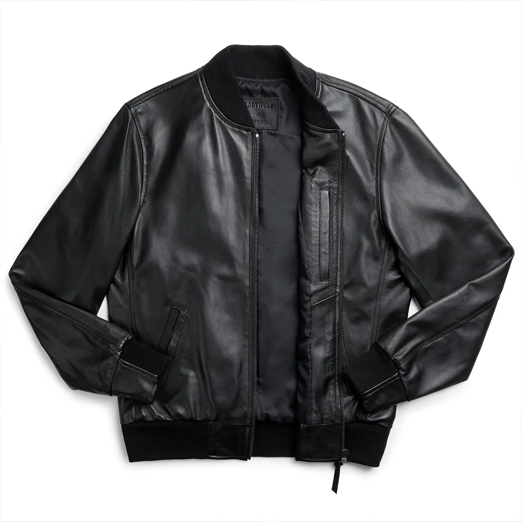 BLACK ELK BOMBER LEATHER JACKET - BLACK