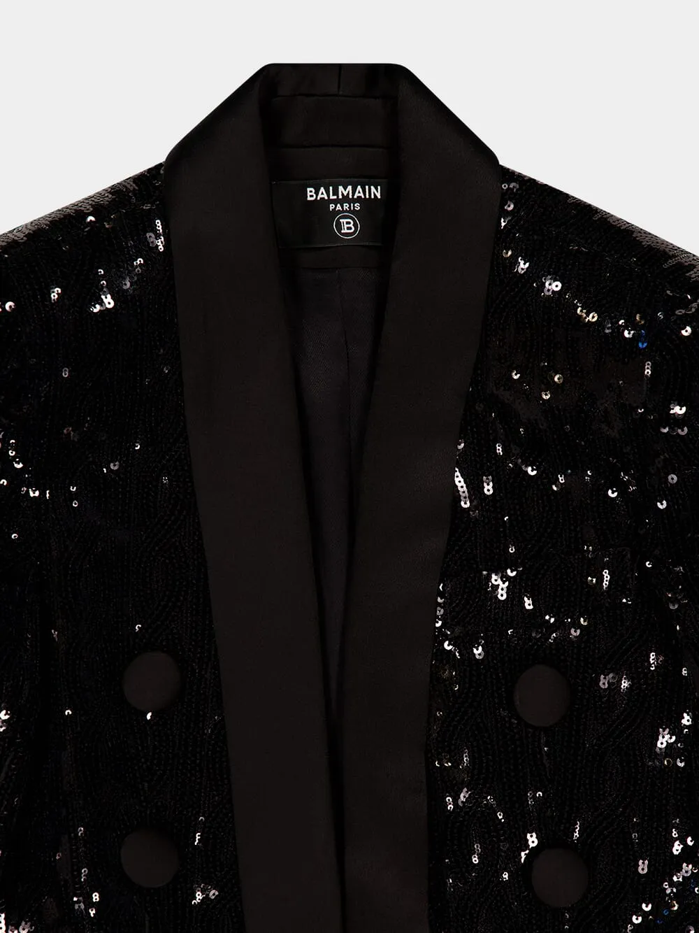 Black Sequined Blazer with Shoulder Pads