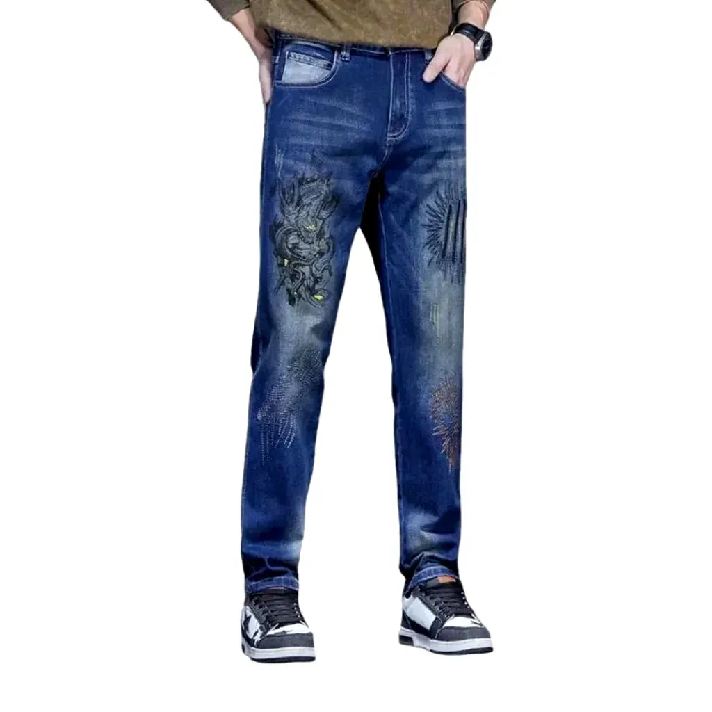 Boho style mid rise vintage men's jeans