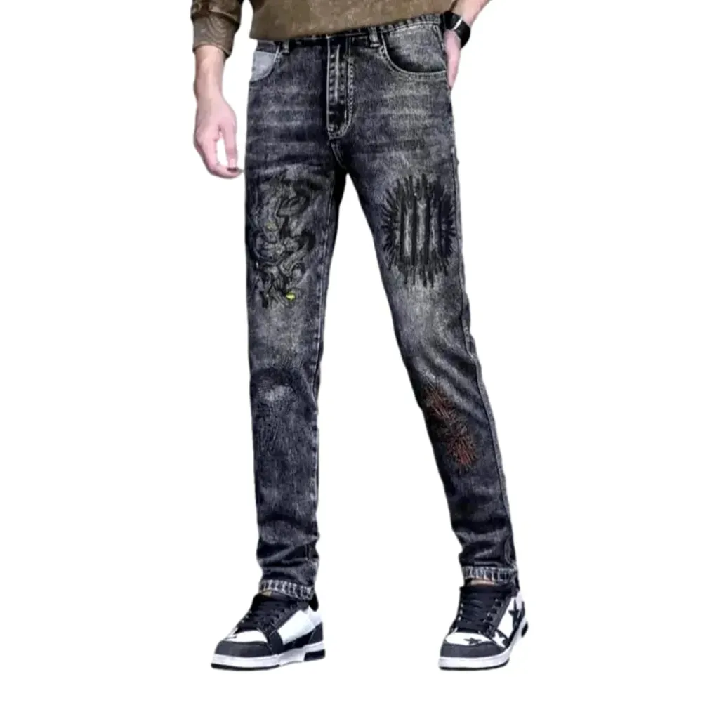 Boho style mid rise vintage men's jeans