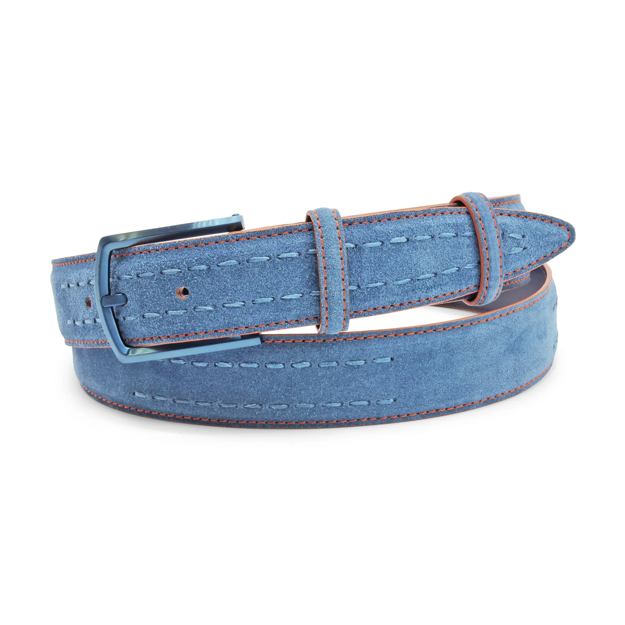 Chaplin V2 Denim/Orange Contrast Stitch Suede Belt