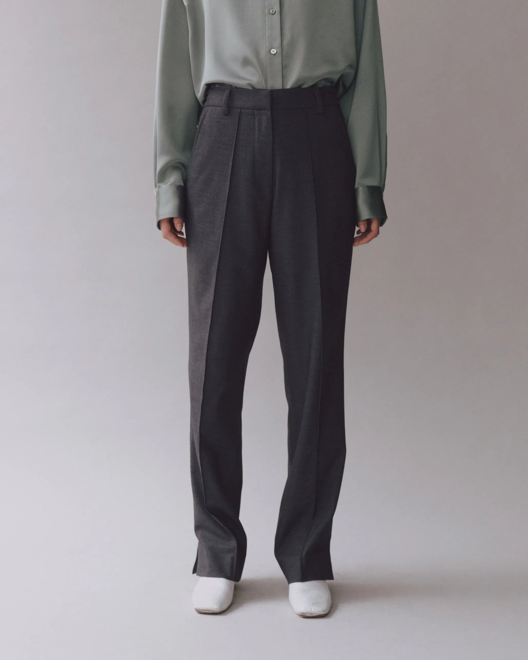 Charcoal Straight Leg Tailored Pants