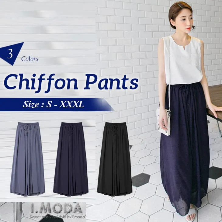 CHIFFON DRAWSTRING LONG PANTS