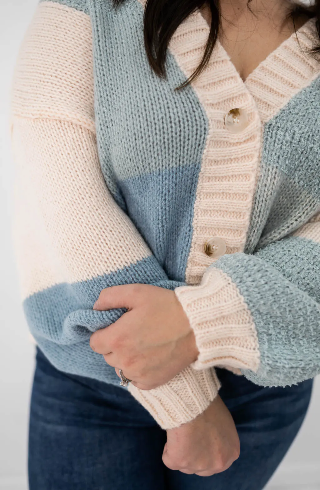 Color Block Balloon Sleeve Cardigan