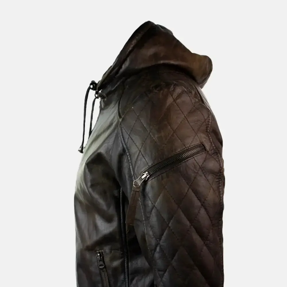 Cormac Leather Bomber Jacket With Removable Hood