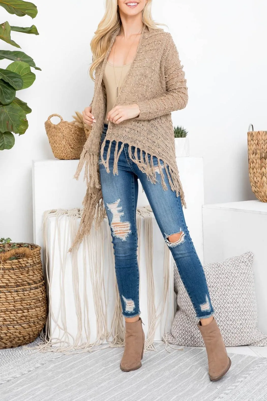 Crocheted long sleeve cardigan