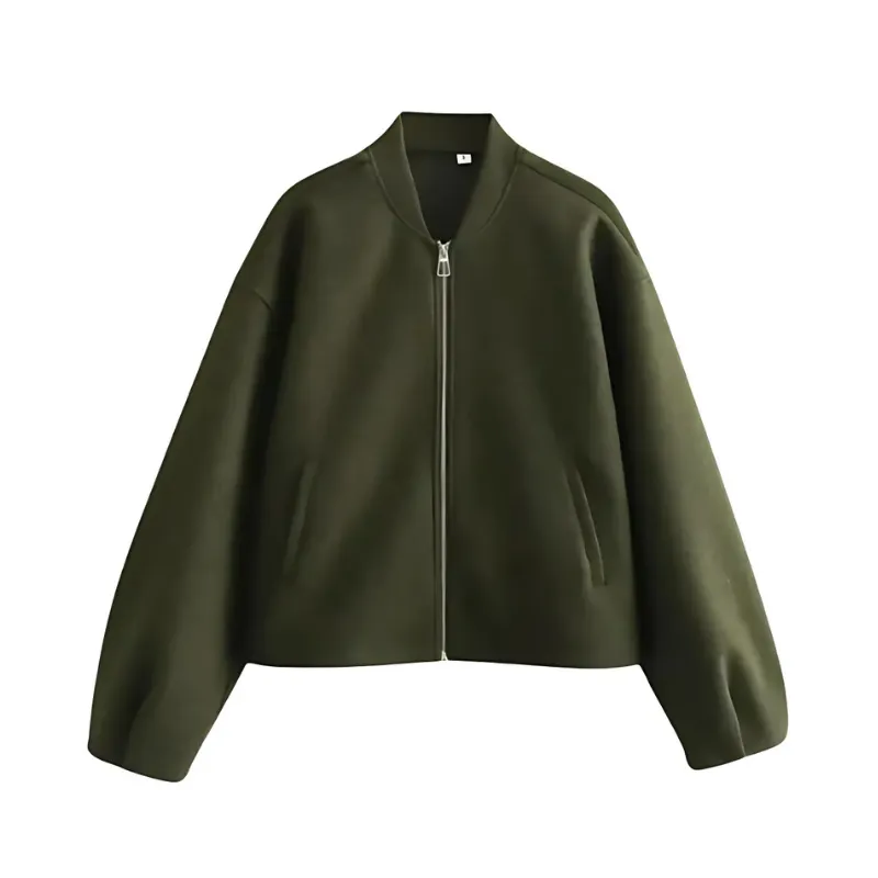 Cropped Zip-Up Casual Jacket for Women