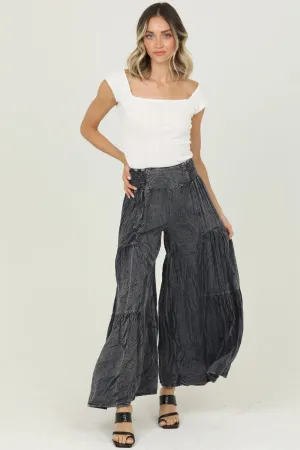 Deep Navy Smocked Waist Tiered Wide Leg Pant