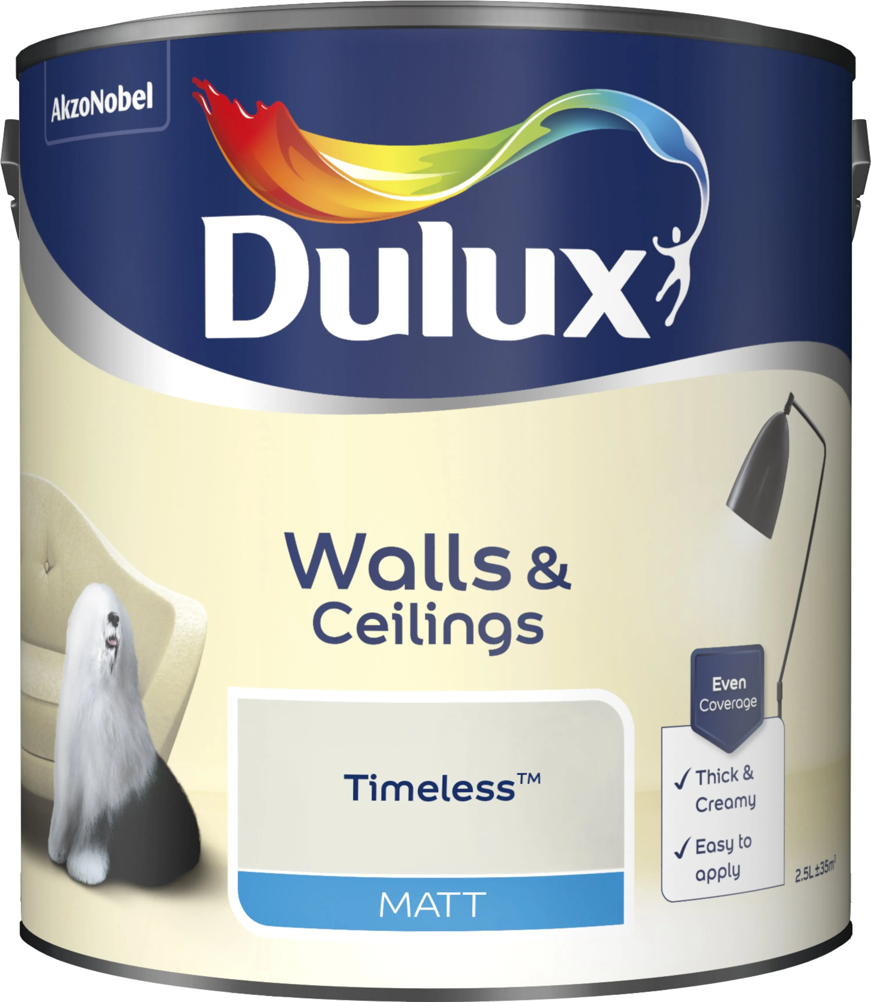 Dulux Matt Emulsion Paint For Walls And Ceilings - Timeless 2.5L