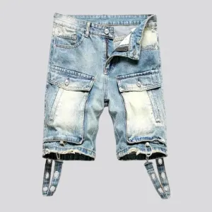 Embellished cargo fit men's denim shorts