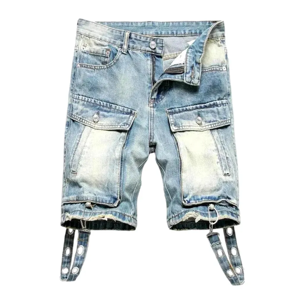 Embellished cargo fit men's denim shorts