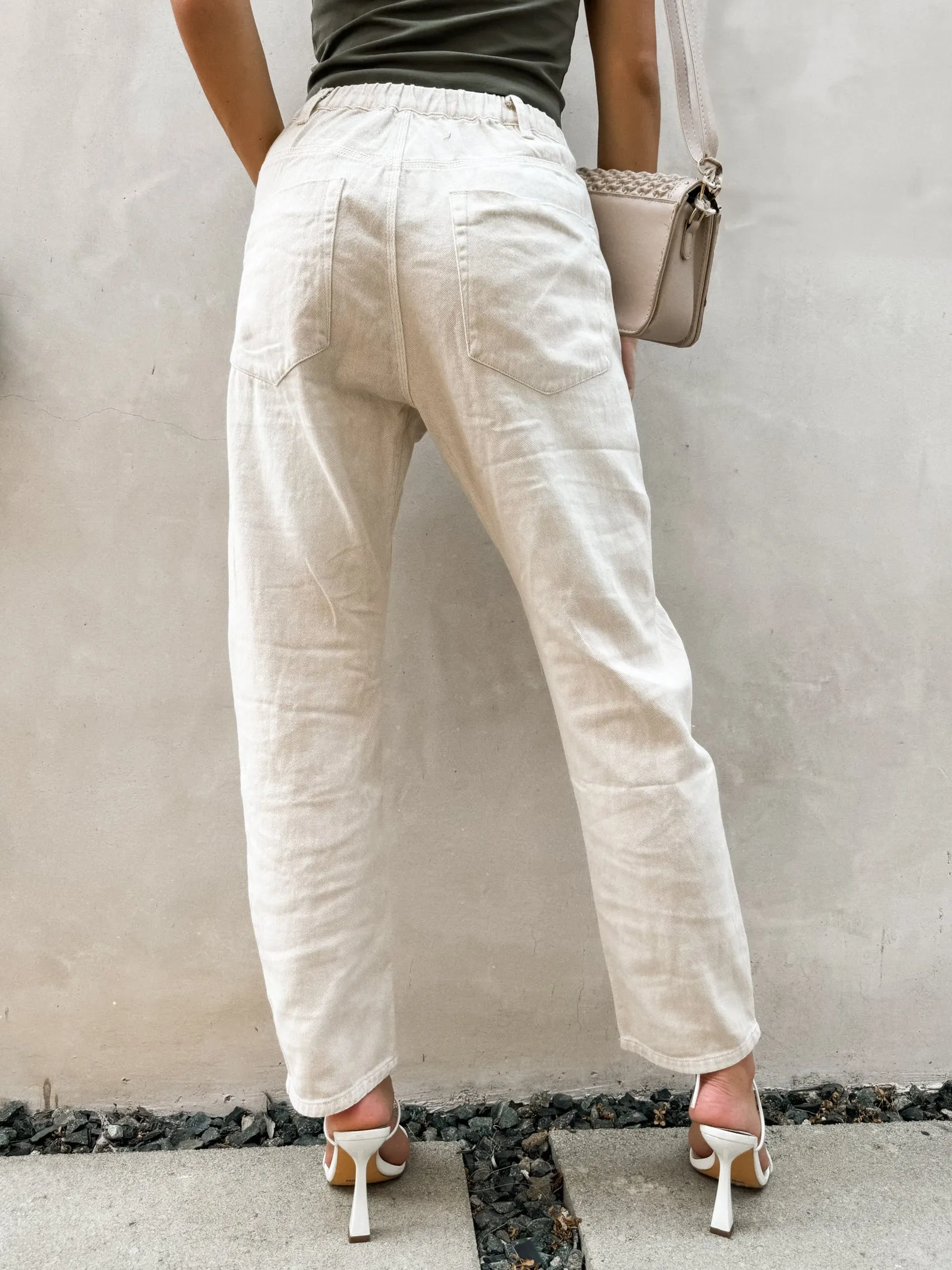 Eva Drawstring Denim Pants in Ecru