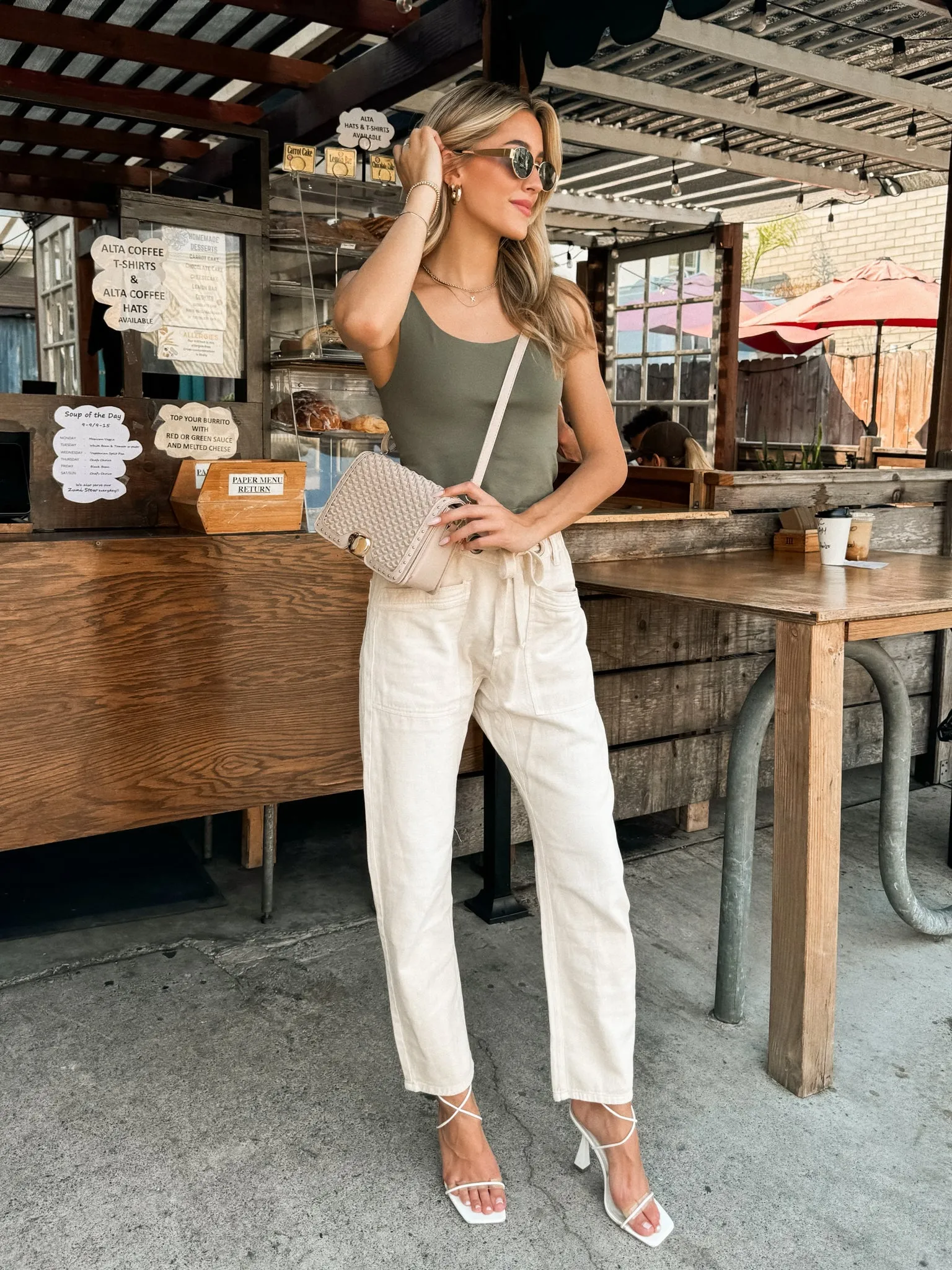 Eva Drawstring Denim Pants in Ecru