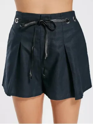 Fashion High Waisted Belted Lined Shorts