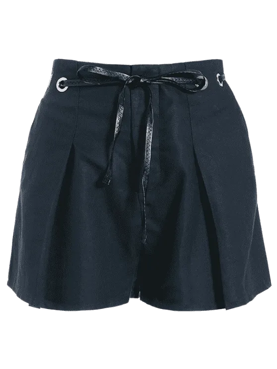 Fashion High Waisted Belted Lined Shorts