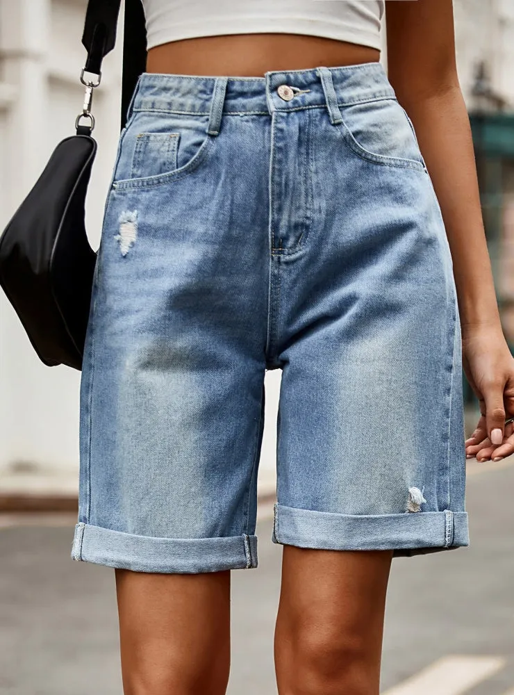 Five-point Shorts Holes Denim Short