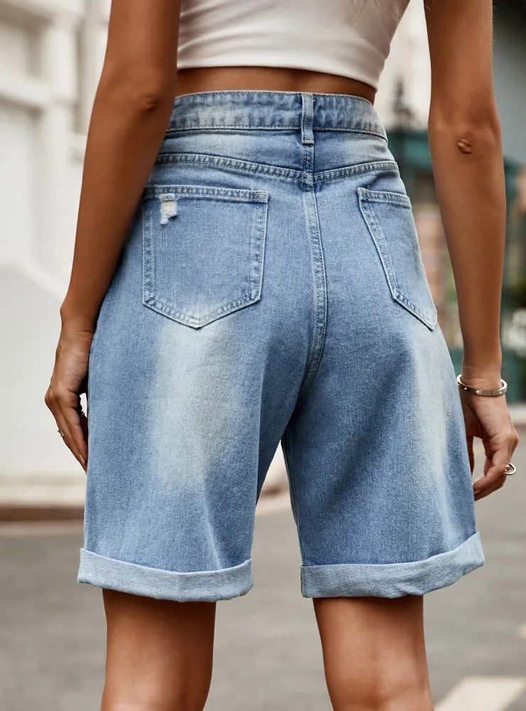 Five-point Shorts Holes Denim Short