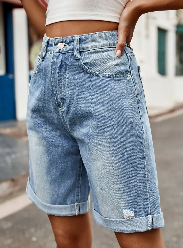 Five-point Shorts Holes Denim Short