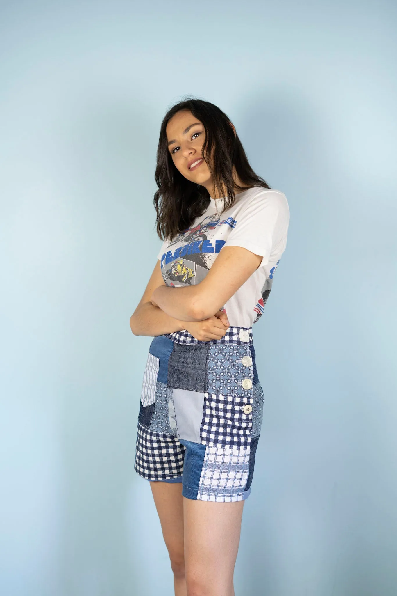 Forgotten Saints LA "Kosmic Blues" High Waisted Patchwork Shorts