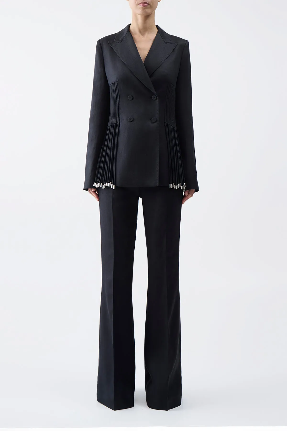 Giorgio Fringe Blazer in Black Textured Linen