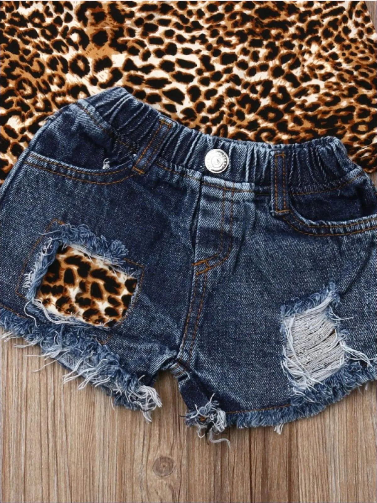 Girls Animal Print Halter Tunic & Matching Denim Shorts with Patch Set