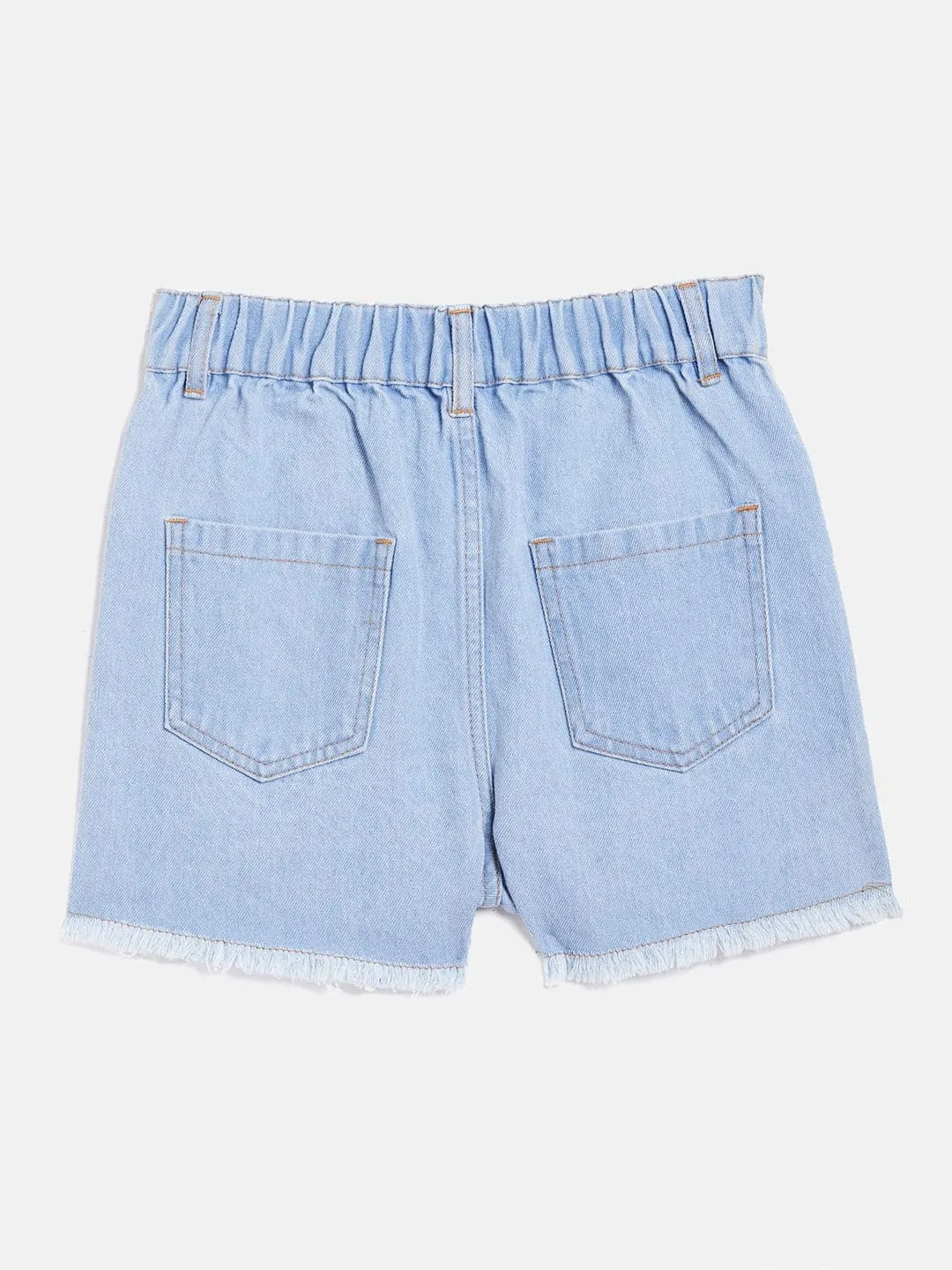 Girls Ice Blue Raw Hem Pearl Denim Shorts - Lyush Kids