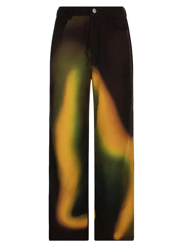 Gradual Rainbow Color Printed High Waist Pants