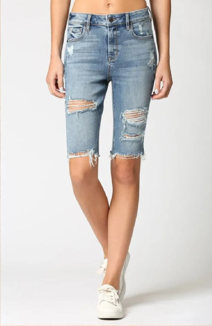 Hidden Denim High-Rise Distressed Bermuda Short | Medium-Light Wash