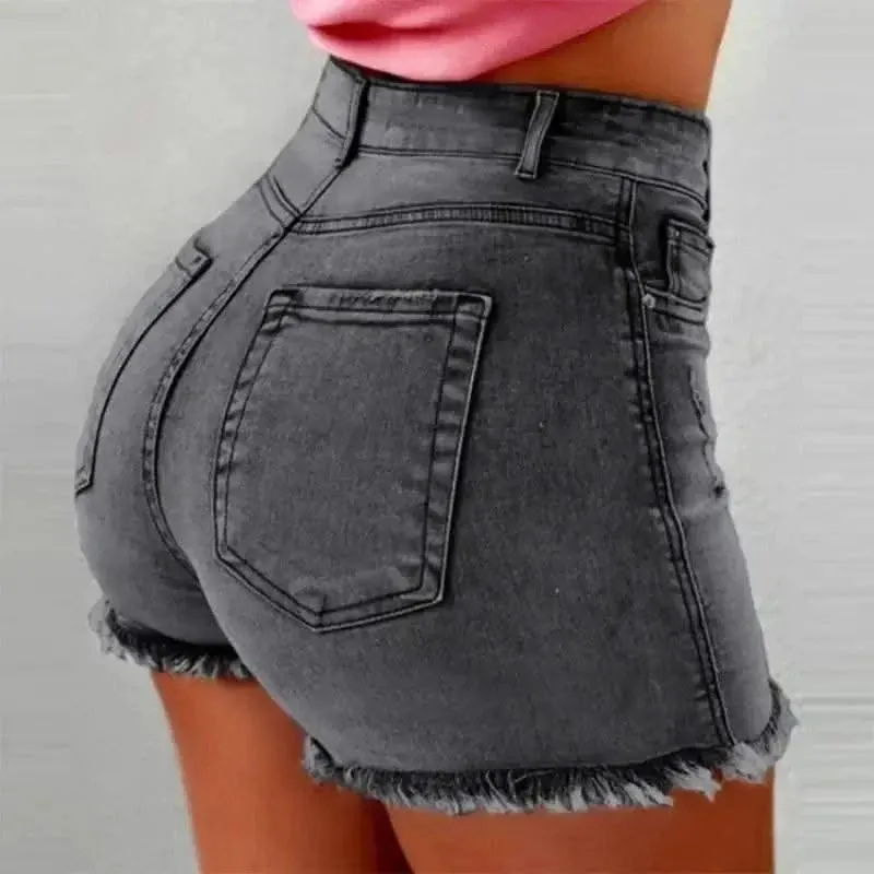 High Waist Distressed Denim Shorts