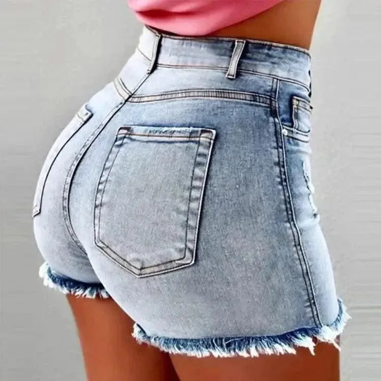 High Waist Distressed Denim Shorts