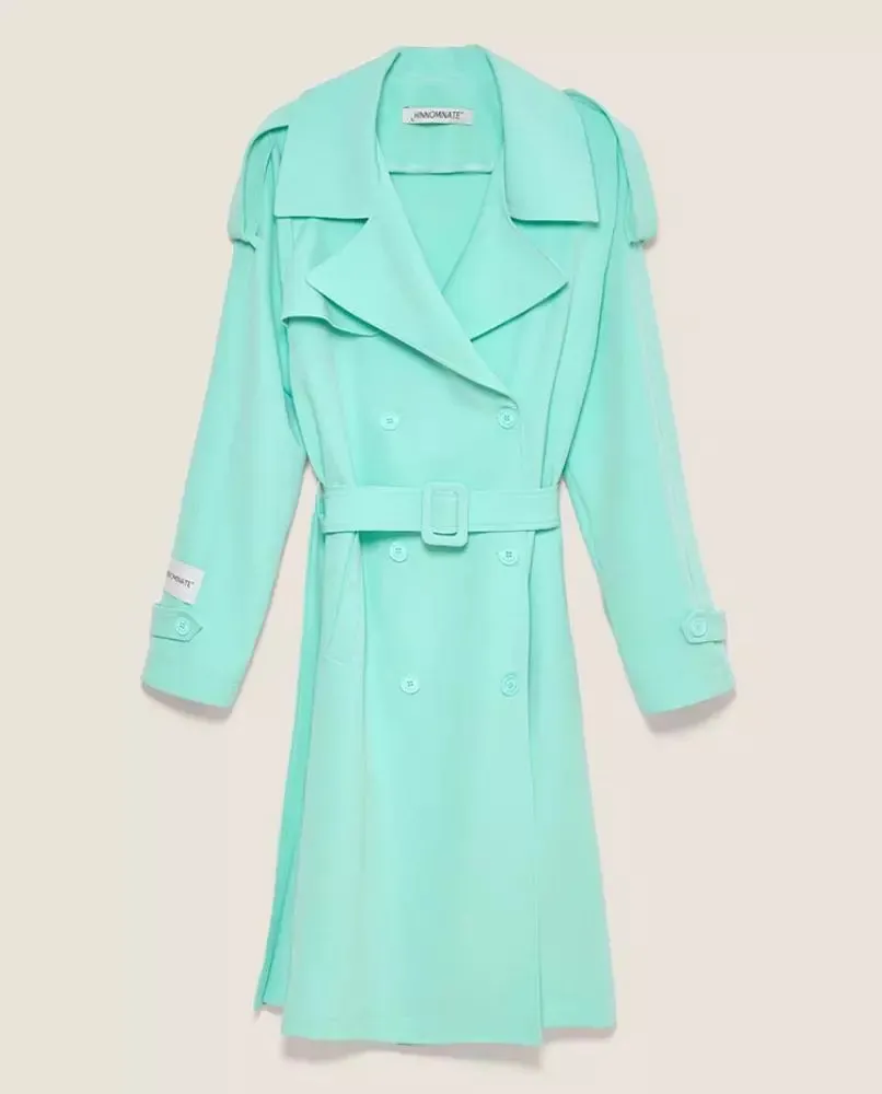 Hinnominate Elegant Light Blue Double-Breasted Trench Coat