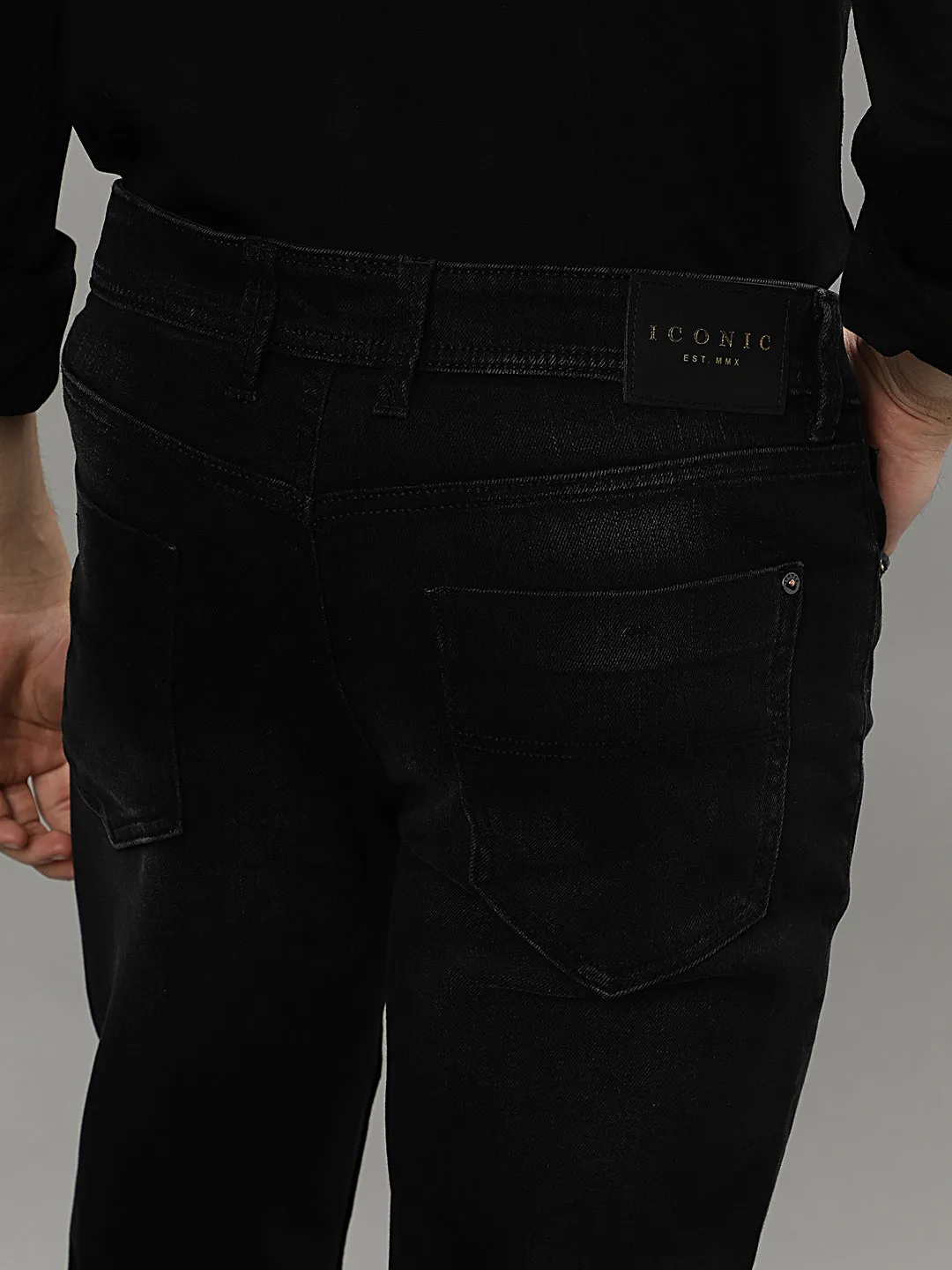 Iconic Men Black Washed Mid-Rise Slim Fit Jeans