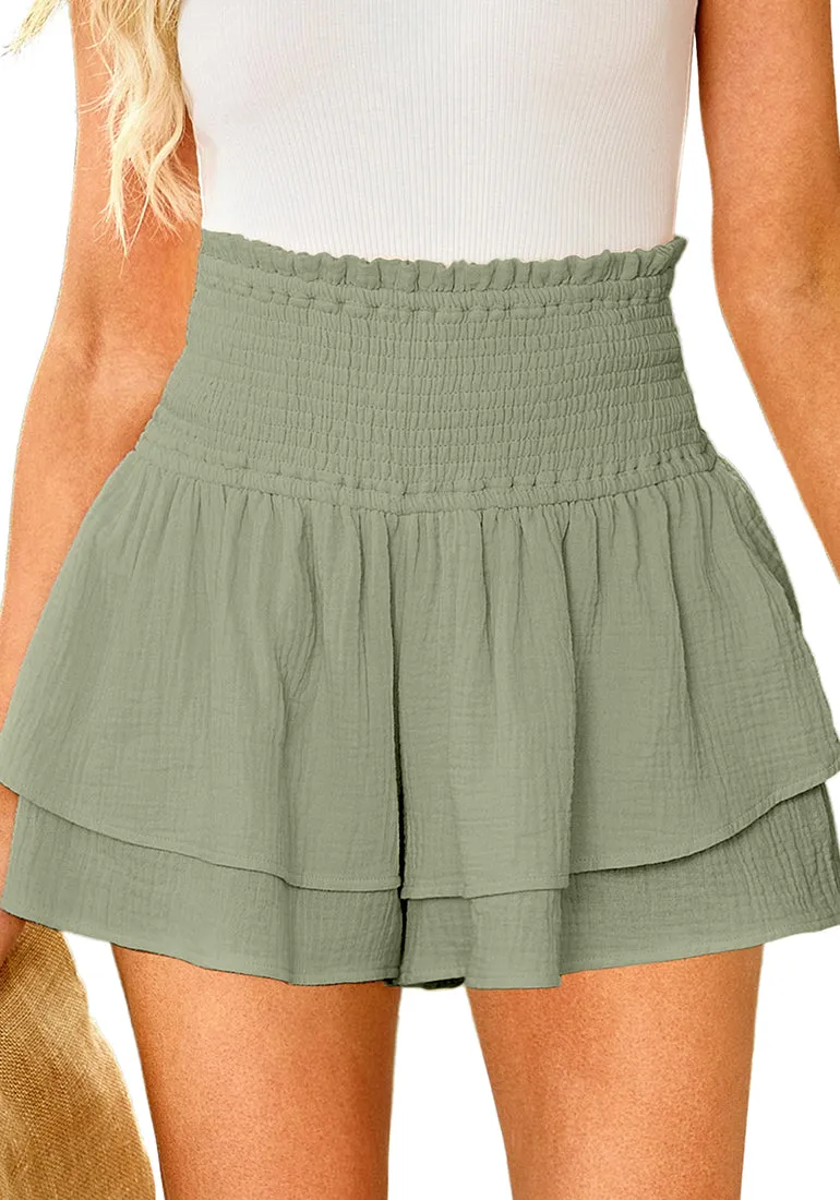 Laurel Green Women's Elastic Summer Waist High Waisted Ruffle Beach Shorts