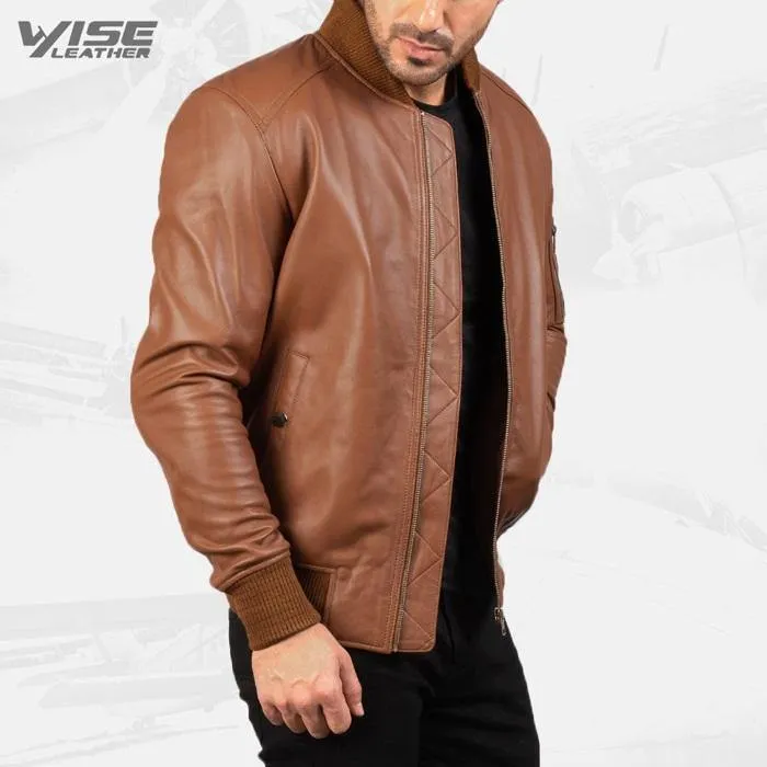 Men's Aviator Bomia MA-1 Premium Brown Leather Bomber Jacket