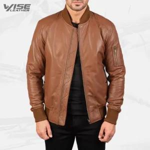 Men's Aviator Bomia MA-1 Premium Brown Leather Bomber Jacket