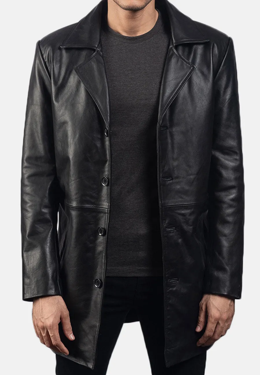 Men's Black Leather Trench Coat