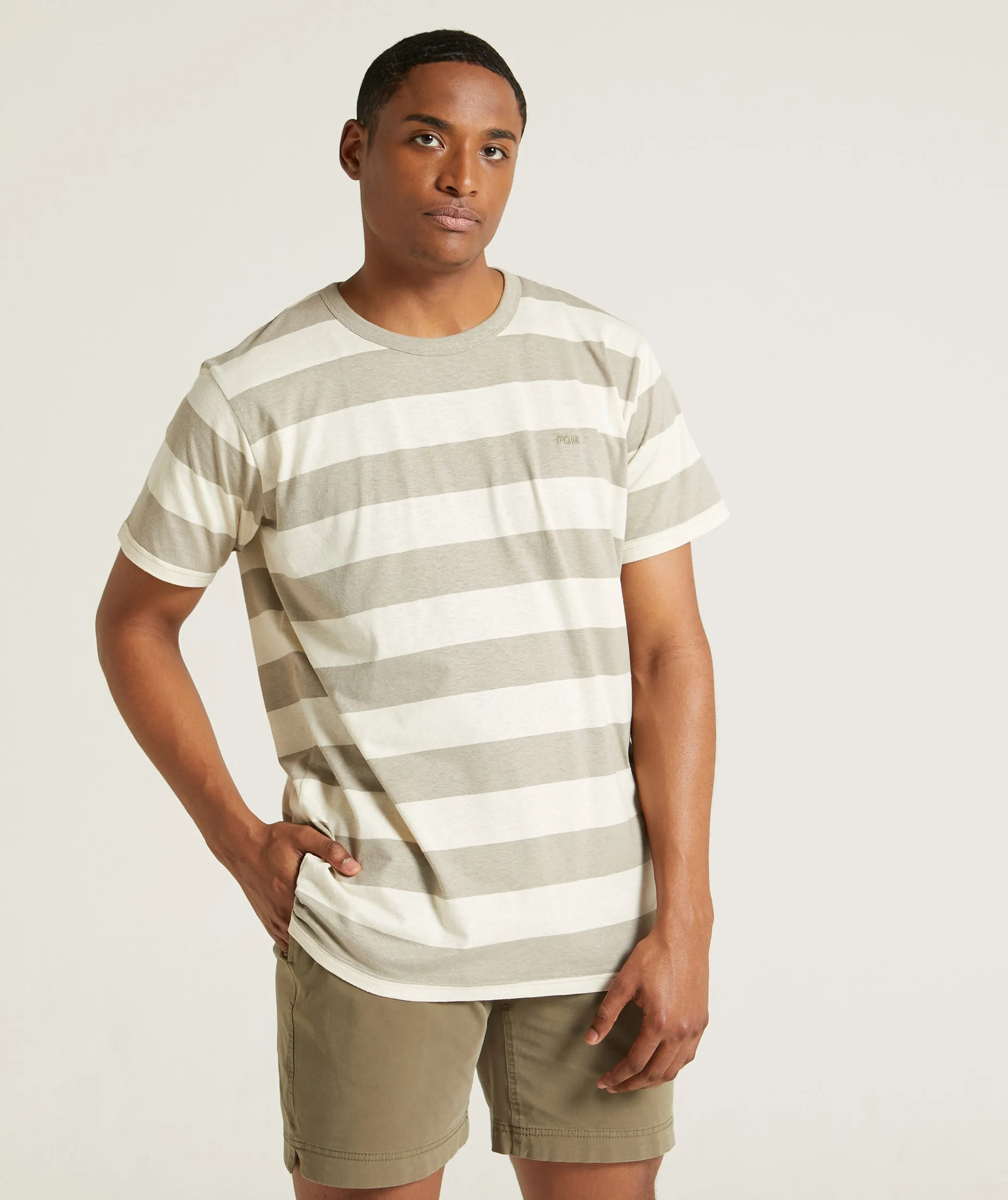 Mens Hemp Blend Slim Fit Tee - Neutral Stripe