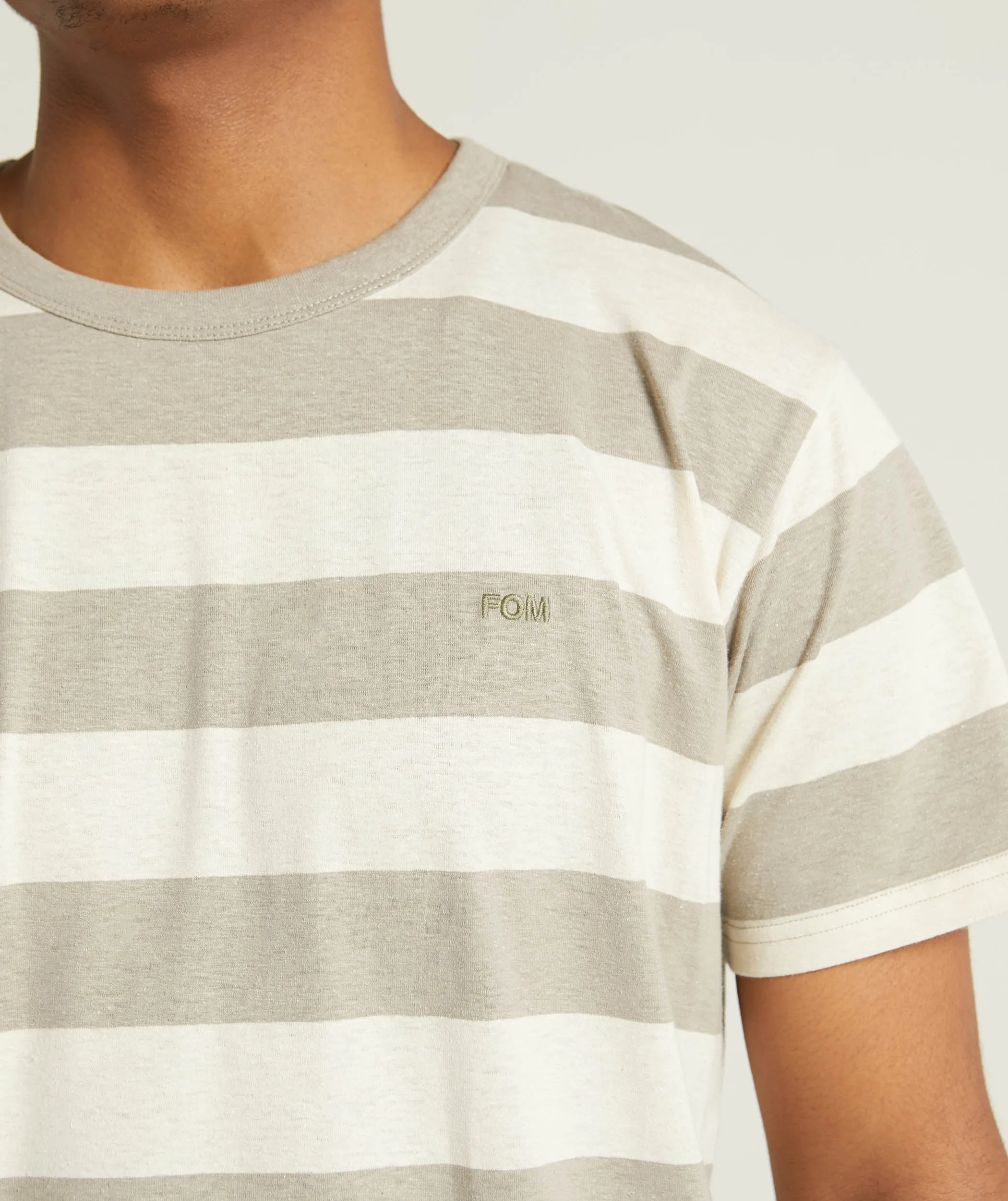 Mens Hemp Blend Slim Fit Tee - Neutral Stripe