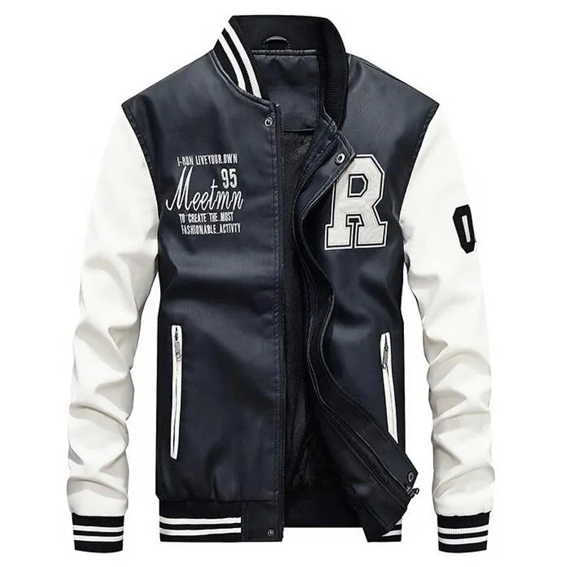 Mens PU Leather Varsity Bomber Jackets/Baseball Style Jacket