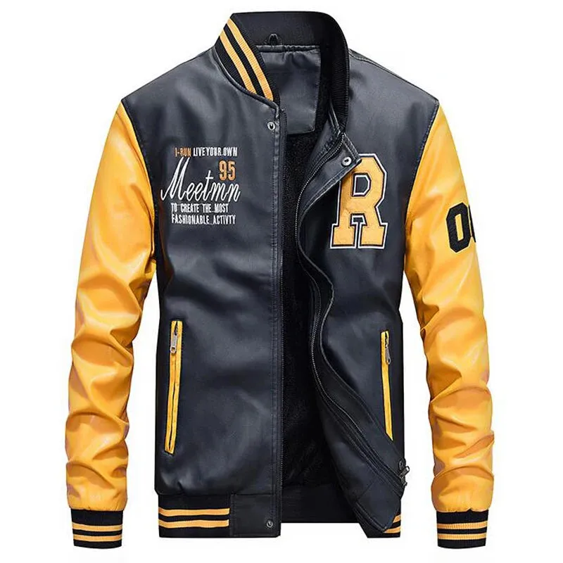 Mens PU Leather Varsity Bomber Jackets/Baseball Style Jacket