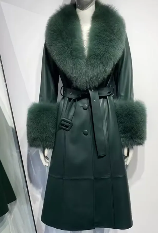 “Michigan” Leather and Fur Trench Coat