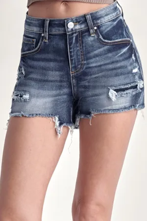 Mid Rise Raw Hem Denim Shorts