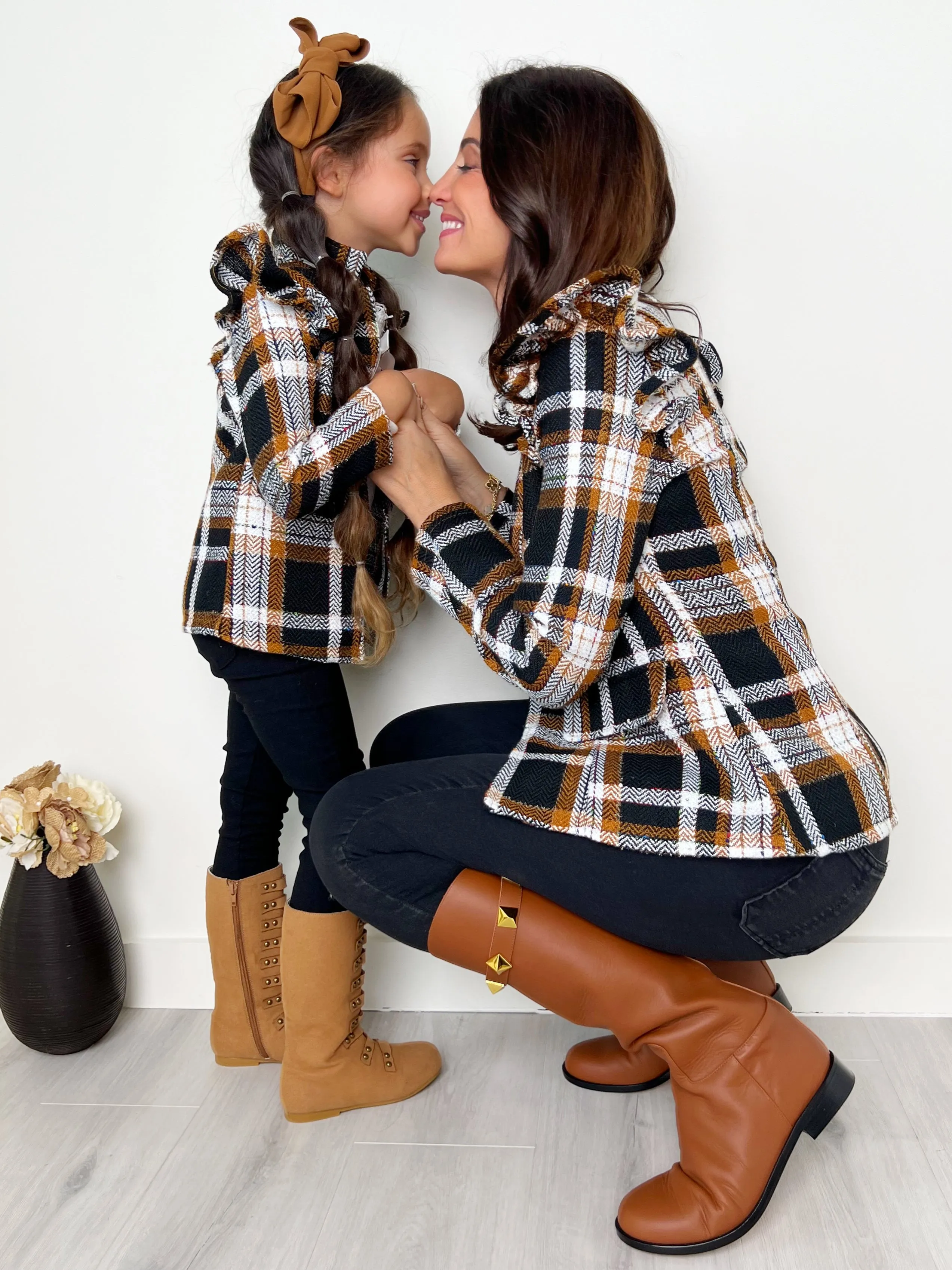 Mommy and Me Plaid Ruffled Bomber Jacket