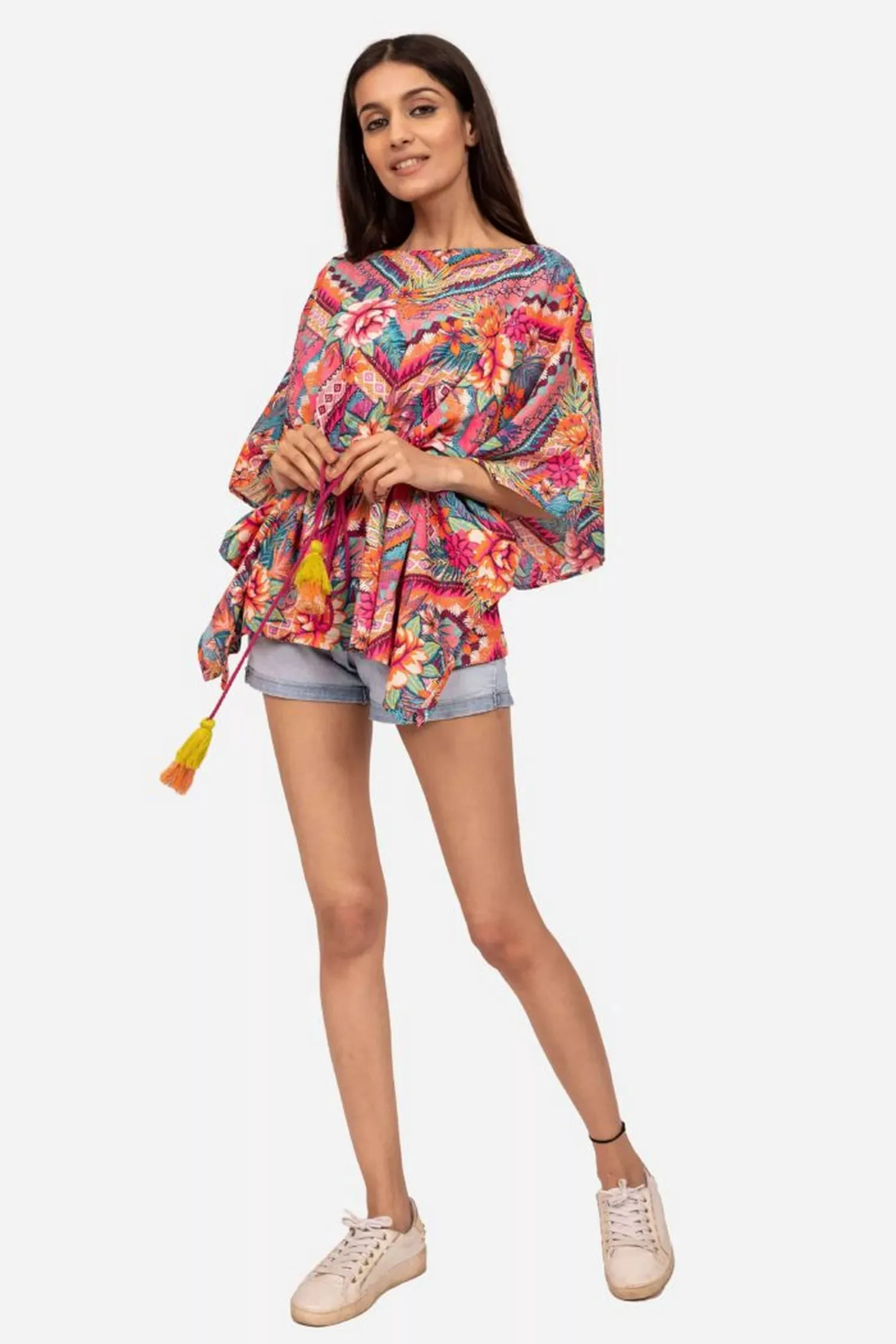 Neon tropical kaftan top