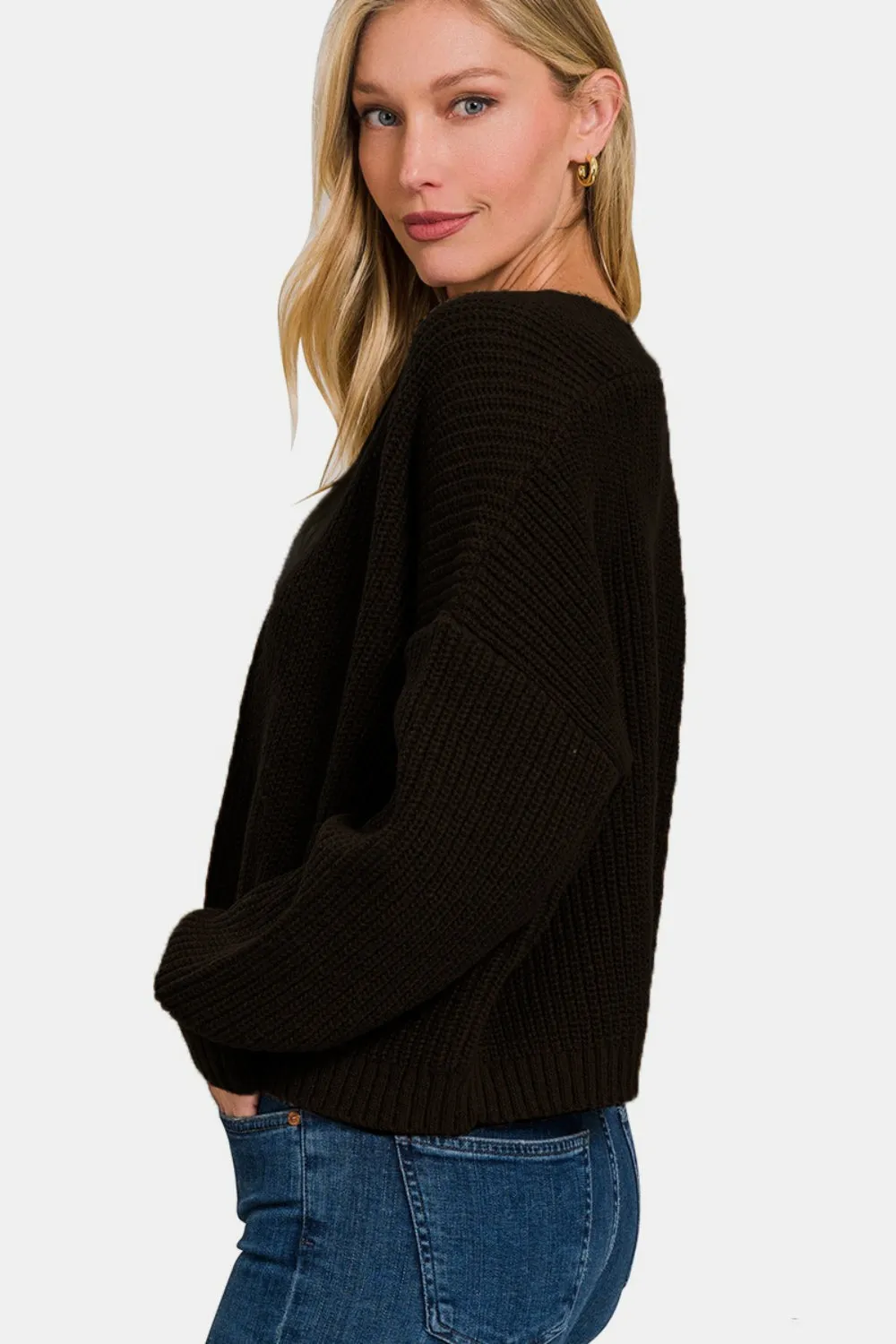 Open Front Drop Shoulder Sweater Cardigan